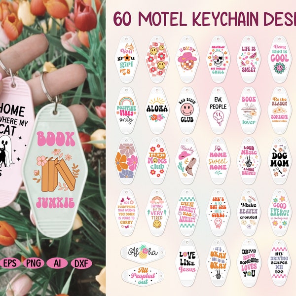 Motel Keychain SVG Bundle: 60 Retro Groovy Designs (Digital Download)