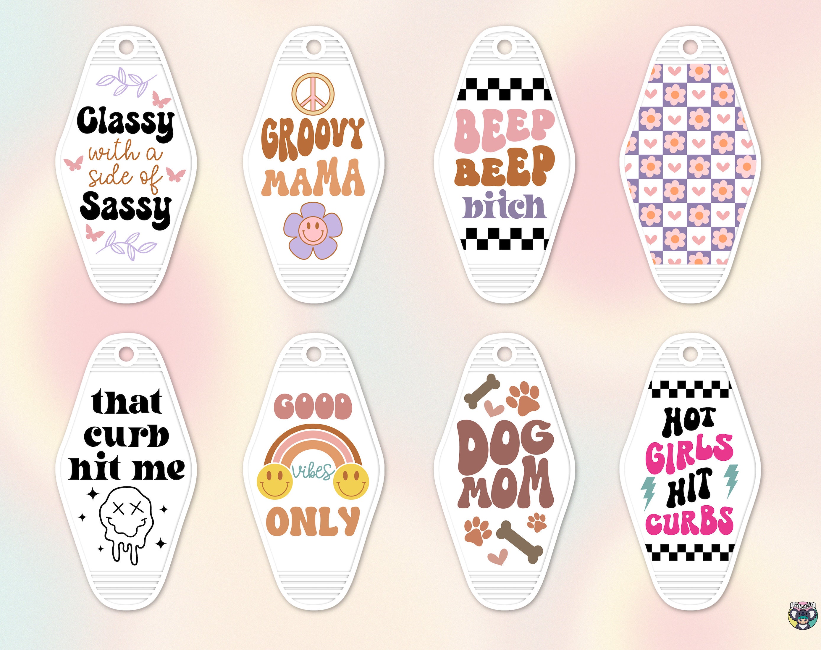 Retro Motel Keychain SVG Bundle: Sarcastic Groovy Designs (digital ...