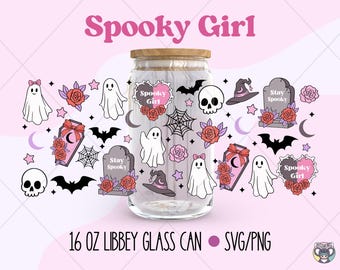 Spooky Girl Libbey Glass Wrap: Pink Ghost Halloween Can Glass Sublimation