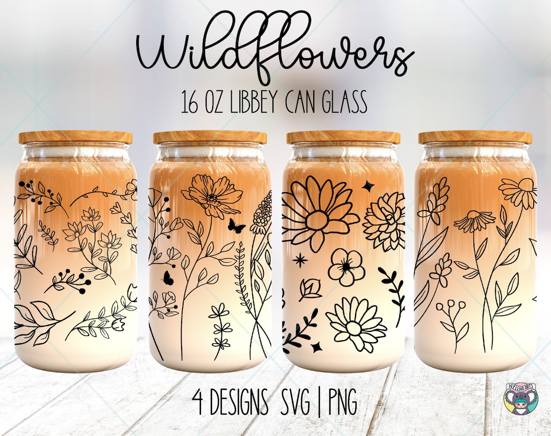 Wildflower Libbey Glass Can Wrap SVG: 16oz Floral Tumbler (digital ...