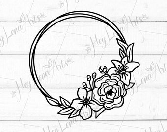 Floral frame svg, Floral Wreath svg, Flower Monogram Frame svg, Circle Frame svg, Svg Files for cricut, cut file, dxf files for laser, png