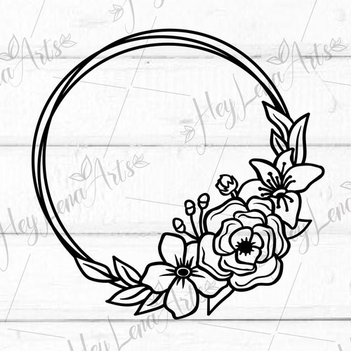 FLORAL FRAME in SVG Floral Wreath Monogram Frame Circle - Etsy