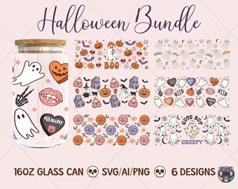 Ghost Halloween Glass Can Wrap SVG Bundle (16oz)