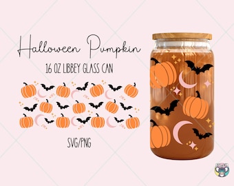 Dynia Halloween 16-uncjowa szklana puszka w formacie SVG (do pobrania cyfrowego)