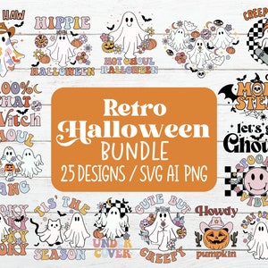 Halloween-Geist SVG-Bundle, Retro-Halloween-Svg, Groovy Halloween-Svg, Ghouls svg, Halloween-Shirt svg, Spooky Babe png, trendiges Halloween