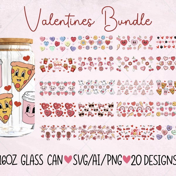 Valentine's Day Glass Can Svg Bundle, Valentines Glass Can Wrap Svg, Valentines Libbey Wrap Svg, Libbey Glass Wrap, Valentines Day svg