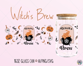Opakowanie szklane na puszkę Witch's Brew SVG: Halloween 16oz Libbey Design (pobranie cyfrowe)