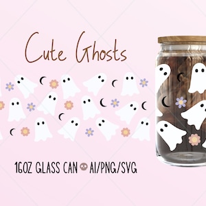 Ghost Libbey Glass Svg, Libbey Glass Can 16oz svg, 16oz Glass Can Wrap, Halloween Can Glass Svg, Halloween Glass Wrap svg, Trendy Halloween