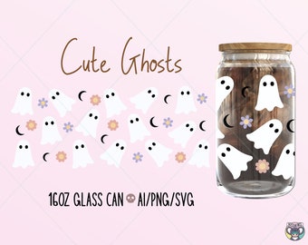 Ghost Libbey Glass Can Wrap SVG, 473 ml Halloween-design (digital nedladdning)