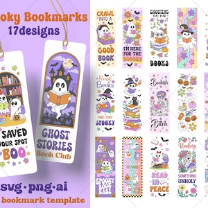 Retro Halloween Ghost Bookmark Bundle, Halloween Printable Bookmark Template, Cute Ghost Book Lover Bookmarks, Ghost Reading Bookmark
