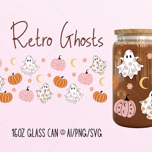 Ghost Pumpkin svg, Halloween Glass Wrap svg, Libbey Glass Can 16oz svg, Retro Halloween svg, Cute Ghost svg, Can Glass Svg, Trendy Halloween