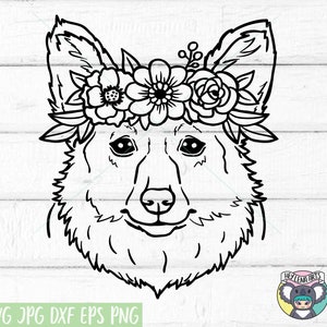 Corgis svg, Hunde svg, Blumenkronen svg, Blumenkranz svg, Blumen swag svg, Blumenkranz svg, svg-Dateien für Cricut, Cut File, dxf-Dateien