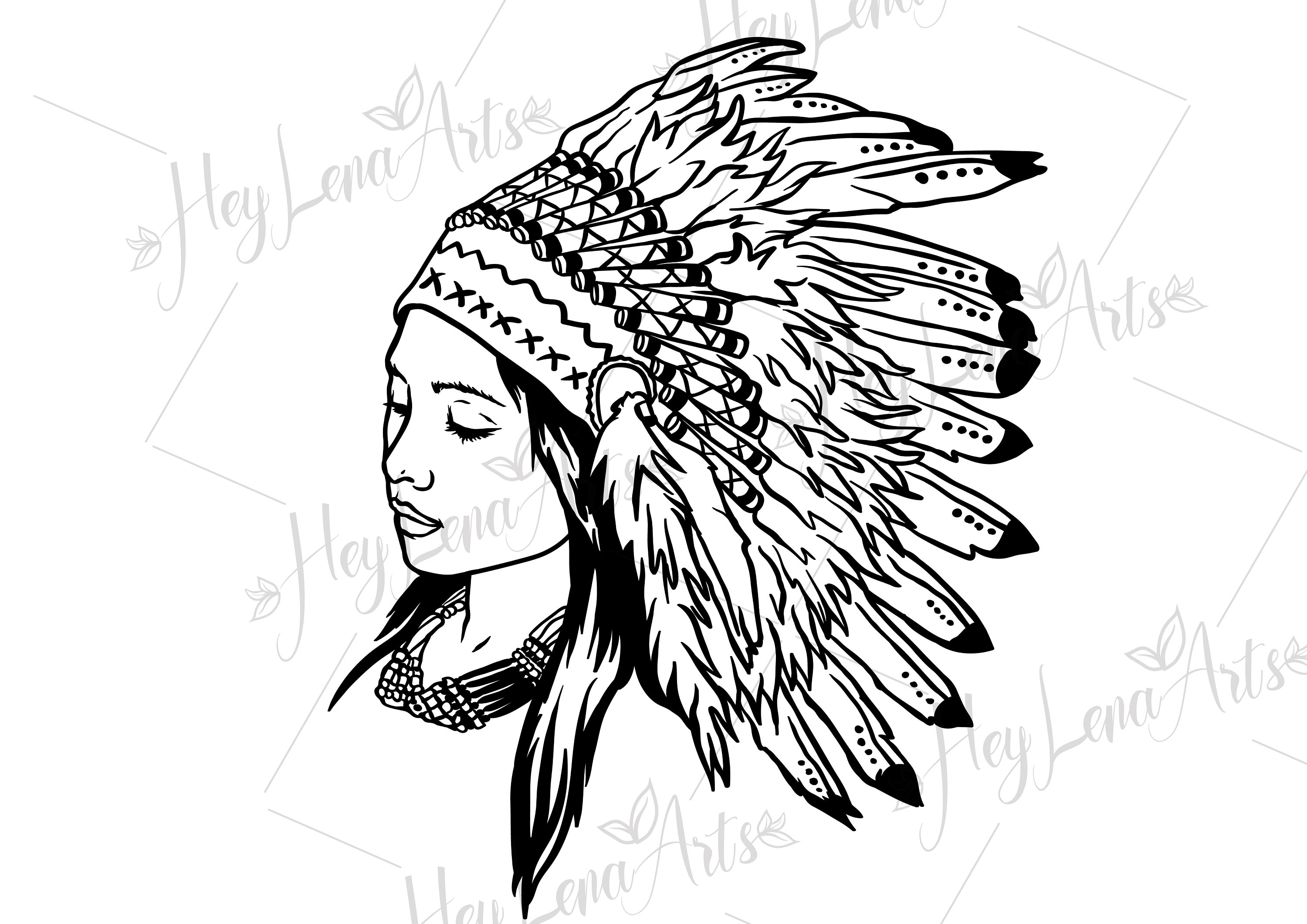 Indian Woman SVG Native American svg Headdress svg Warrior