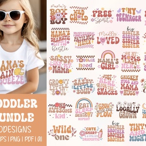 Peuter SVG bundel, retro peuter SVG, baby gezegden SVG, grappige peuter SVG, baby SVG, retro SVG, Boho SVG, groovy SVG, golvende tekst SVG