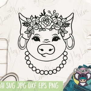 Floral Pig SVG: Farm Animal Cut File (Digital Download)
