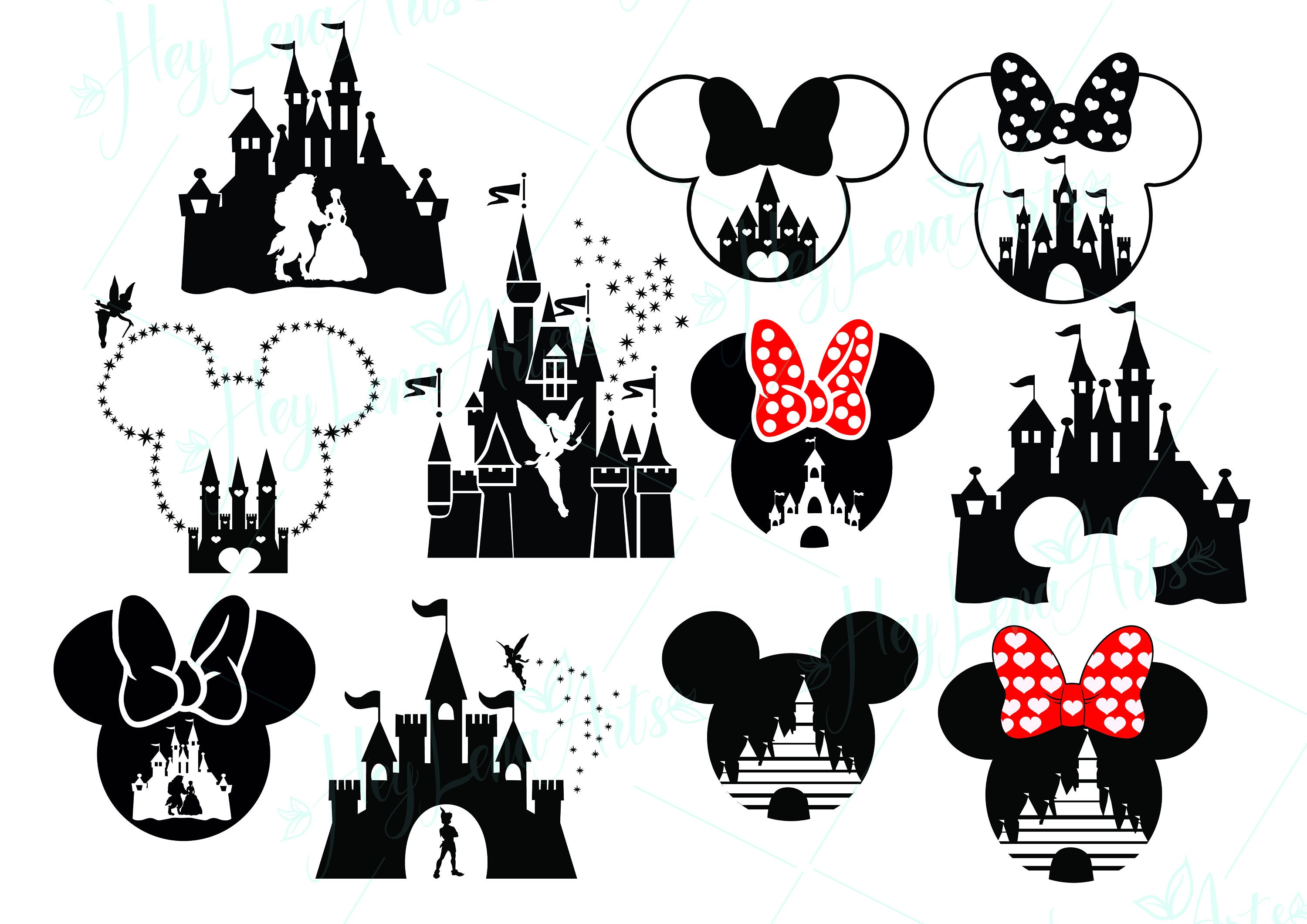 Disney Mickey Mouse Minnie ears Castle bundle set clip art SVG | Etsy
