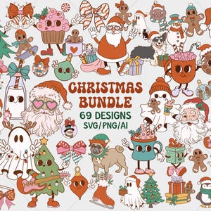 Retro Weihnachten Png-Bundle, Weihnachten Clipart Png, Weihnachten Png, Retro Weihnacht-Svg, Groovy Weihnacht-Svg, Weihnachtsmann Png, Schneemann-Svg
