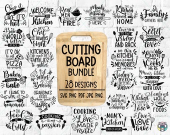 Cutting Board SVG Bundle: 28 Kitchen Quotes Designs (Digital Download)