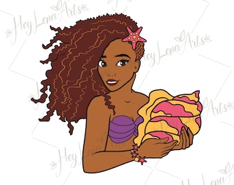 Afro Mermaid SVG: Black Woman Summer Clipart (Digital Download)