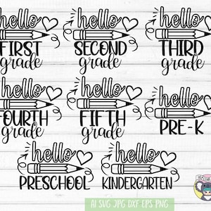 Back To School svg, First Day of School svg, School svg, Teacher svg, Hello Pre-K svg, Hello Kindergarten svg, Svg File for cricut, Cut file