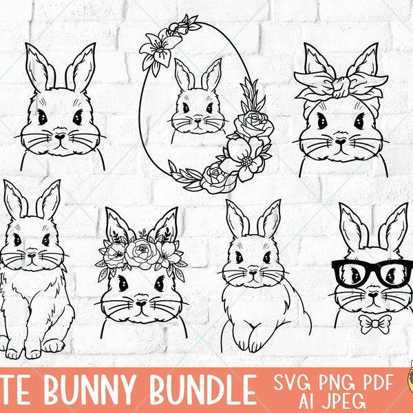 Bunny svg, Easter SVG, Bunny Face svg, Easter Bunny svg, Bunny with Flower svg, Spring svg, Bunny with Bandana svg, Svg files for Cricut