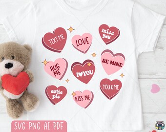 Valentines Conversation Hearts PNG, Valentines png, Retro Valentines png, Valentines Day svg, Candy Hearts png