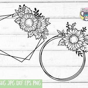 Girassol SVG, Moldura Floral SVG, Moldura Hexagonal SVG, Moldura Circular SVG, Boho SVG, Arquivos SVG para Cricut, arquivo de corte, arquivos DXF para laser
