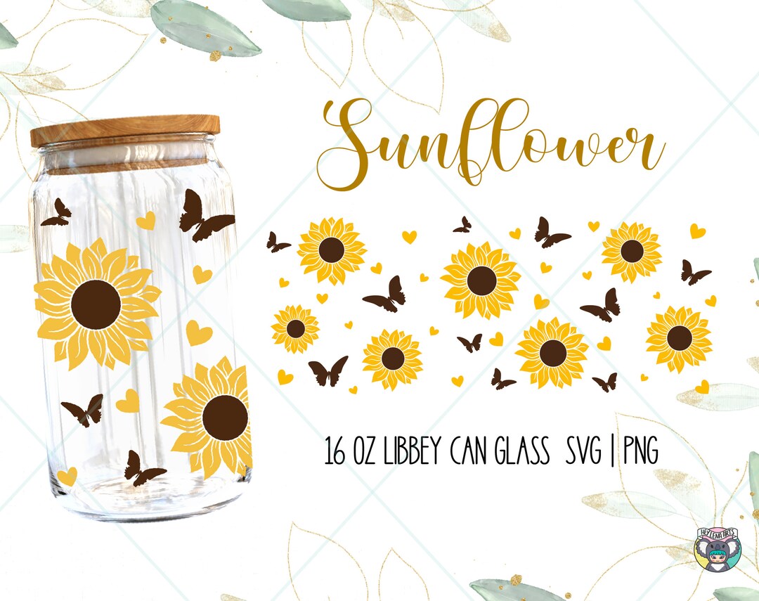 Sunflower 16 Oz Libbey Glass Can Svg, Glass Can Wrap Svg, Coffee Glass ...