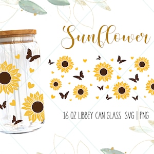 Sunflower 16 Oz Libbey Glass Can svg, Glass Can Wrap svg, Coffee Glass Can svg, Can Wrap svg, Libbey can svg, floral tumbler svg