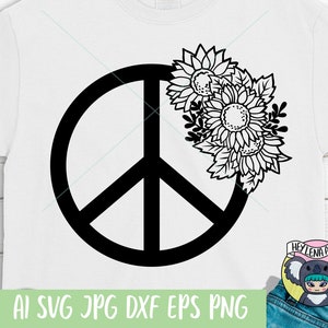 Signe de la paix svg, svg floral signe de la paix, tournesol SVG, svg bohème, svg hippie, fichiers Svg pour cricut, fichier de coupe, fichiers dxf pour laser, eps, png