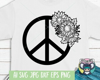 Floral Peace Sign SVG: Sunflower Boho Design (Digital Files)