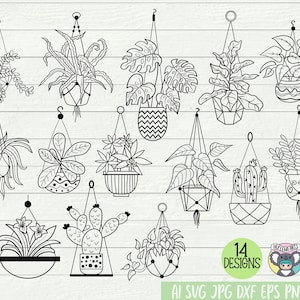 Pacote de plantas svg, plantas em vasos svg, plantas penduradas svg, plantas de casa svg, Plant Lady svg, arquivos svg para cricut, arquivos dxf para laser, png