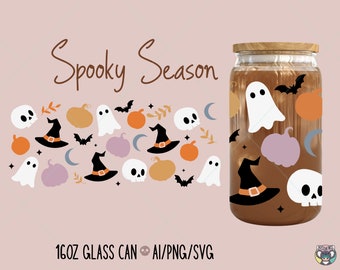 Halloween Ghost 16oz Glass Can Wrap SVG (Digital Download)