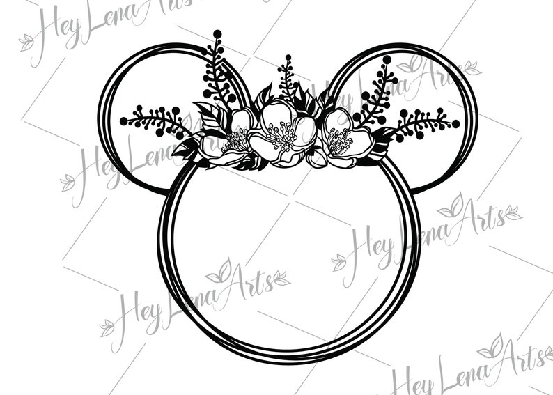 Download Disney Minnie Mouse Flower ears Floral Wreath Jasmine Cute SVG | Etsy