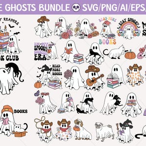 Geist Halloween svg Bündel, Retro-Geist png, Retro Blumengeist png, Geist lesen svg, Hundegeist png, Halloween png, Gruselige Jahreszeit png