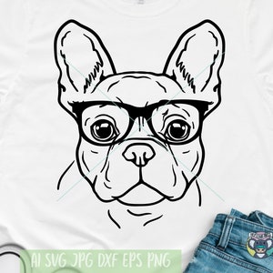 Französische Bulldogge svg, Hipster Hund svg, Hunde Gesicht svg, Süßer Hund svg, SVG-Dateien für Cricut, Cut File, dxf-Dateien für Laser, Vinyl Aufkleber