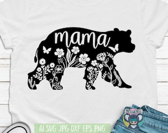Mama Bear Floral SVG: Moederdag Cricut Cut-bestand (digitale download)