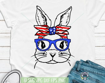 Patriotic Bunny SVG: 4th of July, American Flag (Digital Files)