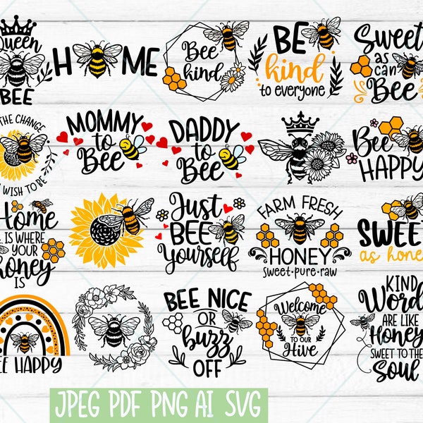 Paquete de svg de abeja, svg de abeja, SVG de girasol, SVG de abeja de miel, svg de panal, svg tipo abeja, svg de abeja reina, archivos cortados de abeja, archivos svg para Cricut