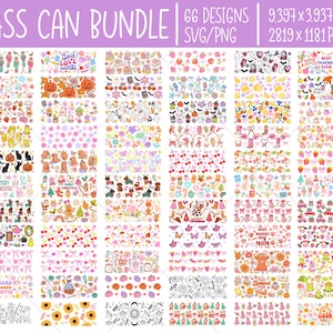66 Libbey Glass Can Wrap Bundle SVG PNG | Kawaii 16oz Wraps