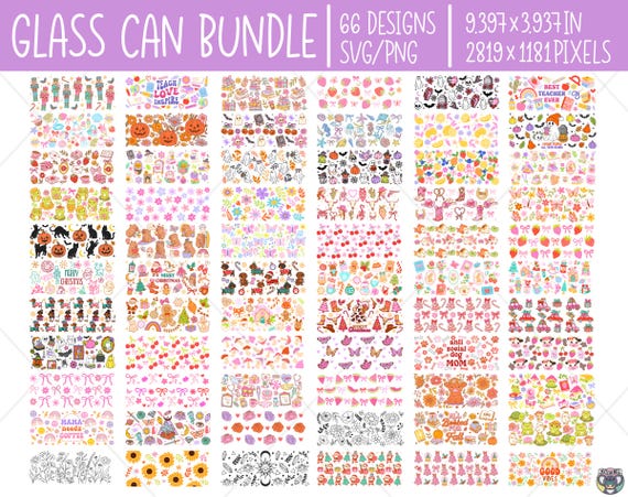 66 Libbey Glass Can Wrap Bundle SVG PNG | Kawaii 16oz Wraps