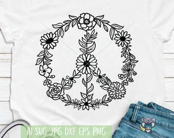 Floral Peace Sign SVG: Wildflower Boho Design (Digital Files)
