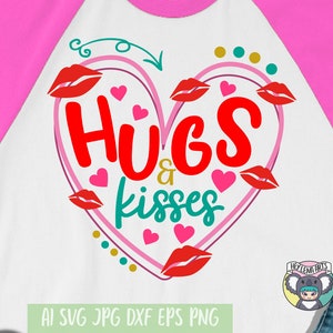 Valentijnsdag Svg, Hugs & Kisses svg, Valentijnsdag shirt svg, liefde svg, Svg-bestanden voor Cricut, gesneden bestand, XOXO, dxf-bestanden voor laser, png