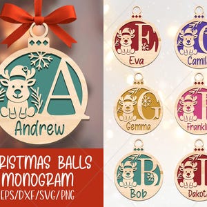 Monograma de bola de Natal SVG: design de enfeite cortado a laser (download digital)