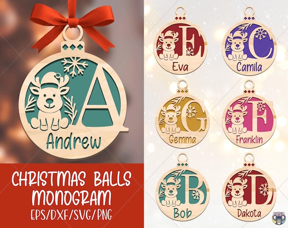 Christmas Ball Monogram SVG: Laser Cut Ornament Design (Digital Download)