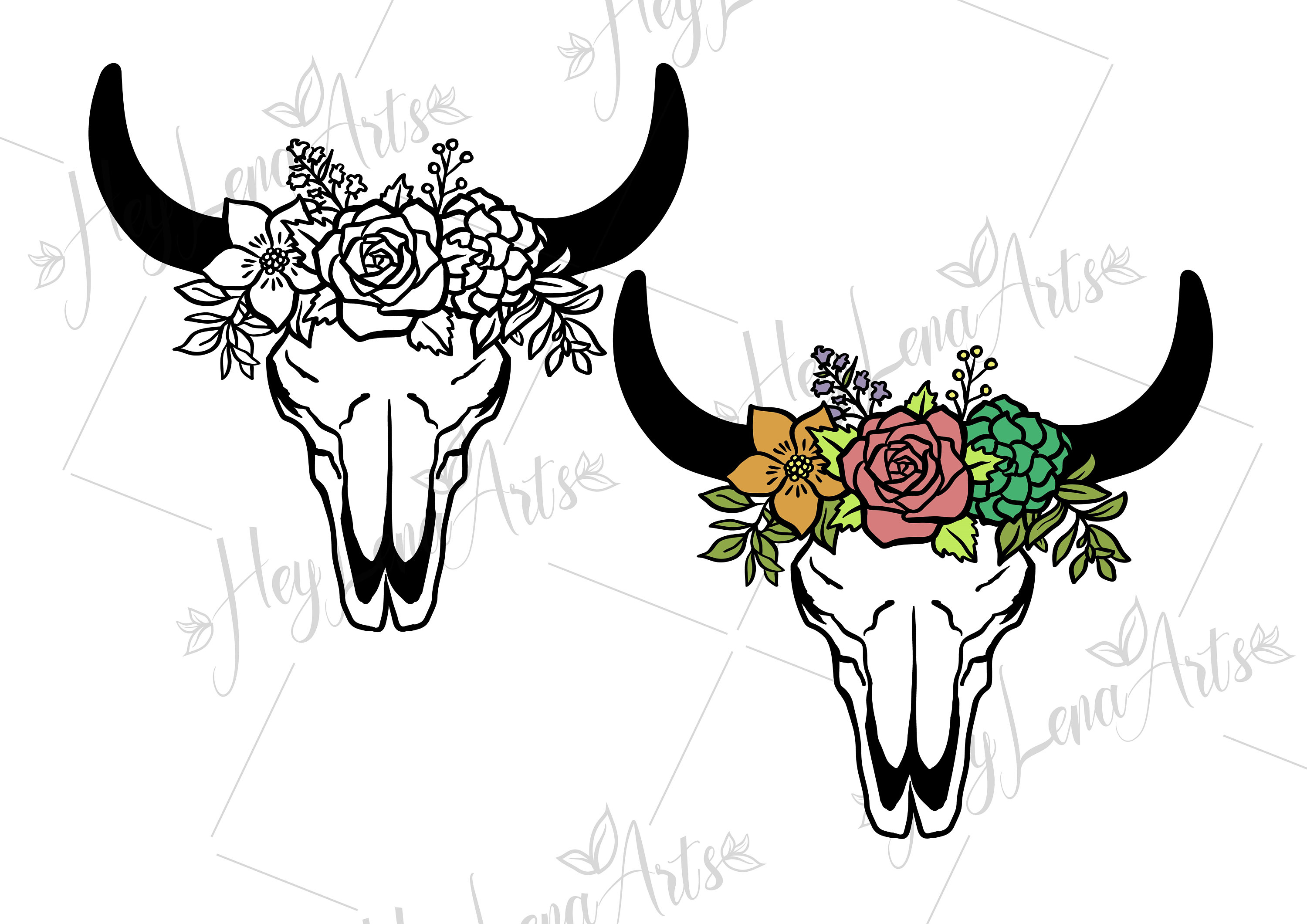 Download Cow Skull SVG Floral Wreath svg Boho svg floral svg Svg | Etsy