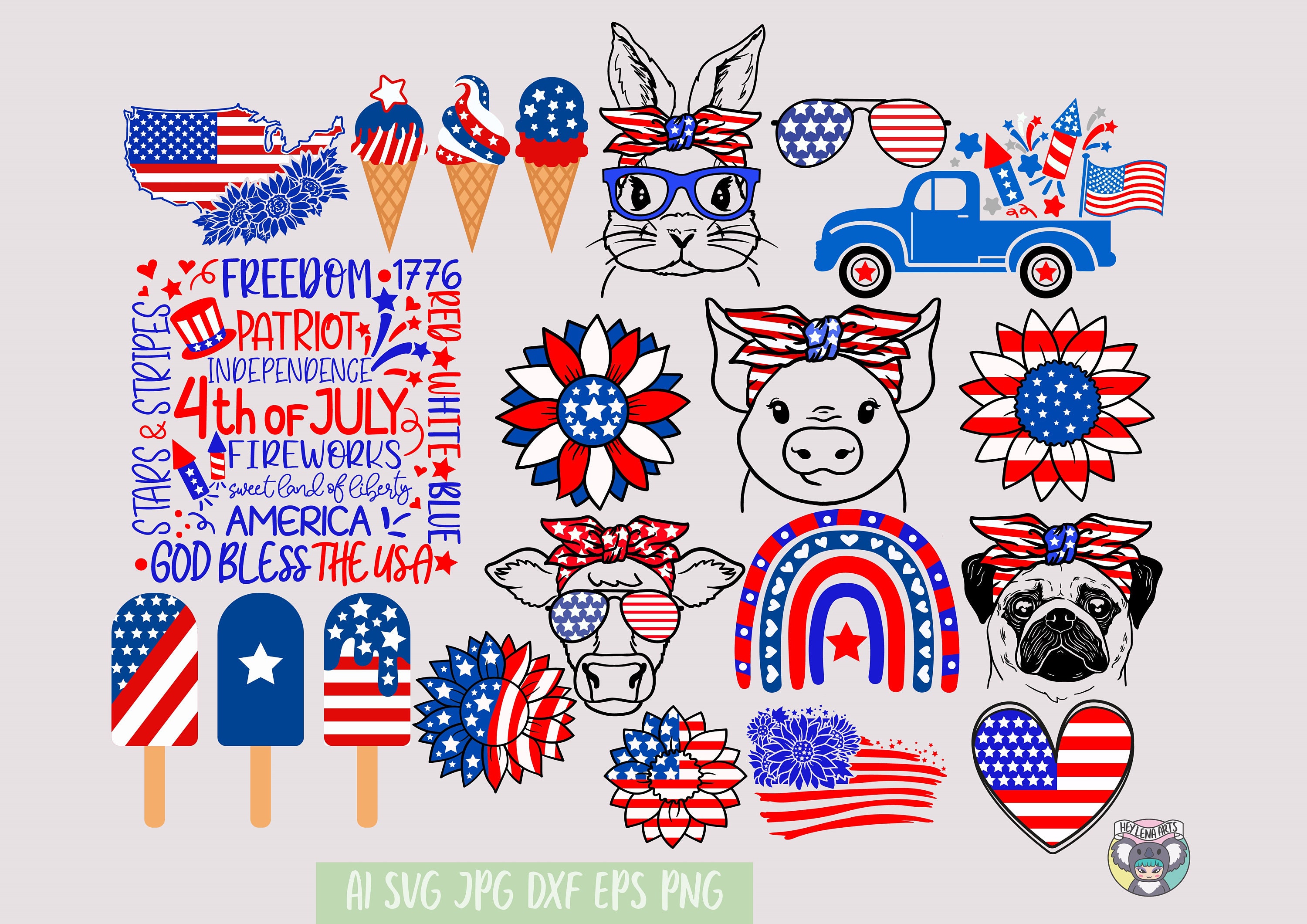Download 4th of July svg Sunflower svg Patriotic Cow svg Pig with ...