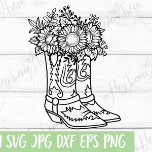 Svg de bottes de cowboy, tournesol SVG, svg Western, cow-girl svg, fichiers Svg pour cricut, fichiers dxf pour laser, fichier de coupe, png