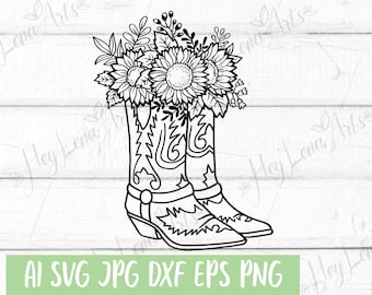 Cowboy Boots and Sunflower SVG: Western Cowgirl Cut File (Digital Download)