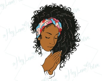 Betende schwarze Frau SVG: Afro Melanin Faith Art (Digitaler Download)